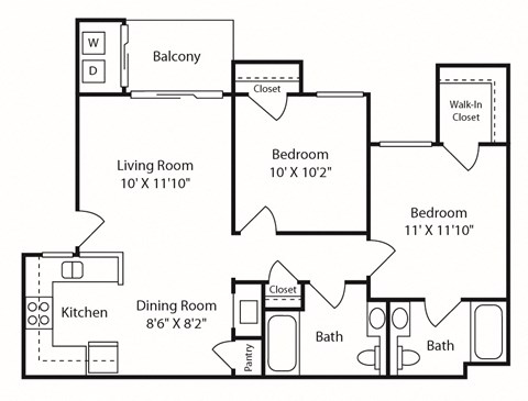 Waterstone at Murrieta Apartments in Murrieta, California 2x2 2D Floor Plan
